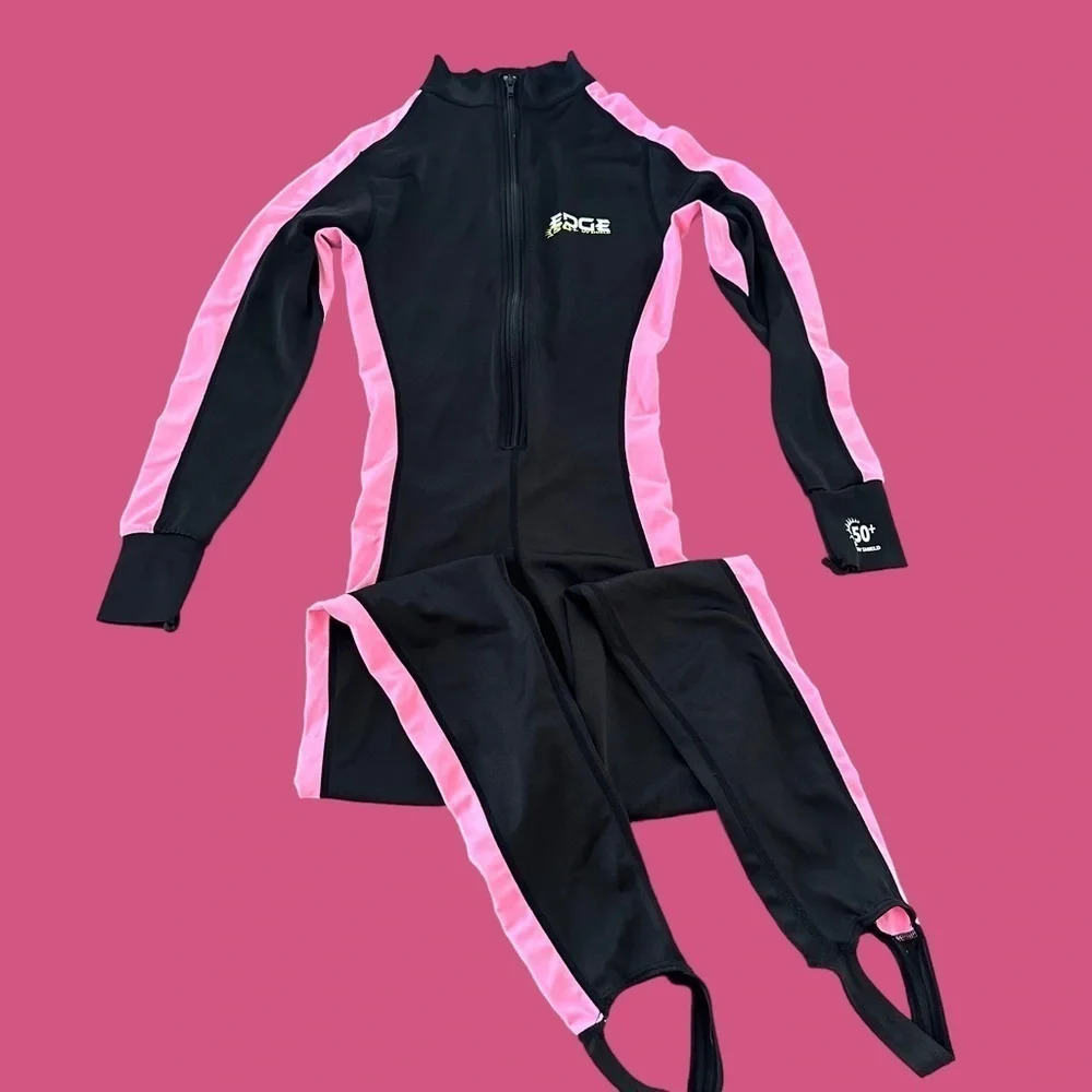 Edge Womens XS‎ 50+ UV Shield Black Pink Unitard Swimsuit Modest Sun Protection